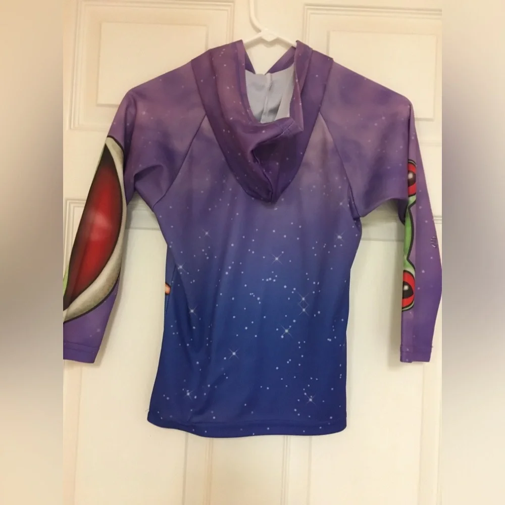 Kids Purple Frog Hooded Swim Shirt Puerto Rico Coqui Frog Pullover Size 8